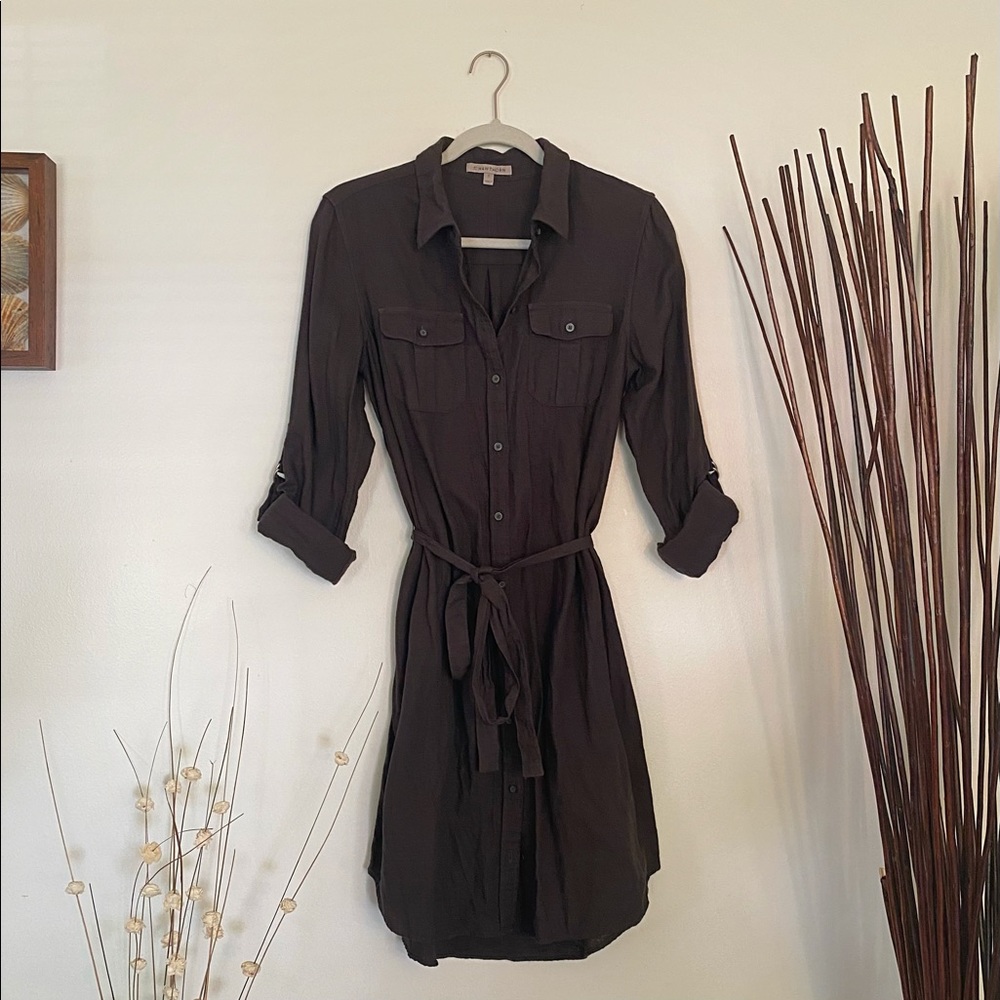 41 Hawthorn | Gray/Olive Cotton Button Up Cargo Style Dress - Medium